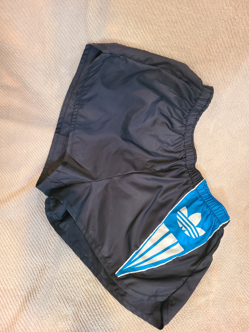 Collectible 80s Vintage Adidas Made in USA Navy Shorts with Bright Blue Logo